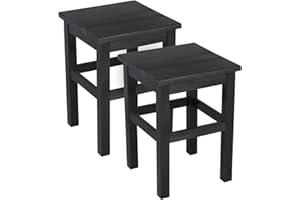 ‎METDREW Metdrew Holzhocker | Holzhocker 32 x 32 x 45 cm | Küchenhocker | Quadratischer Hocker | Rustikaler Stil | Einfacher Hocker | Küchenhocker aus Holz | Holzschemel | Farbe: Schwarz | 2 Stück