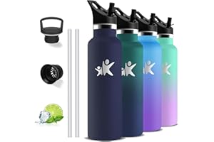 GRSTA Botella Agua Acero Inoxidable, Botella Termica 1 litro, sin BPA, Cantimplora con Pajita, A Prueba de Fugas, Garrafa Termica, Doble Aislamiento, Cantimplora Acero Inoxidable para la Yoga, Senderismo