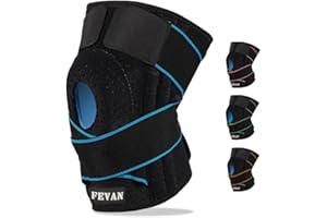 FEVAN Genouillere avec Stabilisateurs Latéraux - Genouillère Régable en Néoprène avec Silicone - Genoullere Arthrose Genou - Genouillère Sport - Genouillères Unisexe (Noir/Bleu)