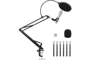 Amazon Basics justerbart stativ med mikrofonbom, 35,6cm, stöder standardmikrofoner, justerbar spänning, inkluderar popfilter