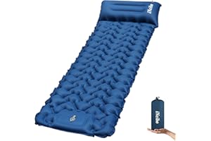 iNeibo Matelas Camping 1 Place Matelas Autogonflant 1 Personne Matelas Randonnée Ultra Léger de Bonne Qualité Matelas Bivouac Gonflable avec Oreiller & Pompe a Pieds pour Camping et Voyage
