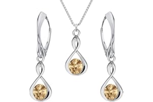 PANDA LUXURY JEWELLERY Jewellery Set for Women, Infinity Earrings, Silver 925, Hanging Chain, Pendant Jewellery Set for Her with Crystals, Hanging Infinity Earrings and Necklace, Girls’ Gift, Handmade Earrings