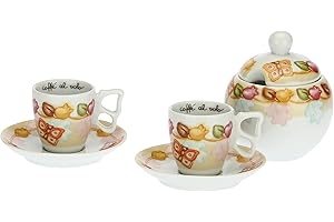 THUN - Set di 2 Tazzine da caffè con Zuccheriera - Linea Grace, Home Is Where Your Family Is - Cucina, caffè al Volo - Porcellana - Tazzina Ø 6,5 cm; 5,5 cm h; 110 ml; Piattino Ø 11,5 cm