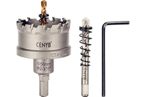 CENYB scie cloche metal 2-3/16" (56mm) à pointe en carbure de tungstène, avec 2 forets pilotes titanées - Idéale pour métaux durs, acier inoxydable, fer, alliage d'aluminium, bois et plastique