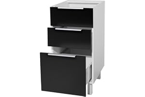 Berlioz Creations Mueble bajo de Cocina 3 cajones 40 cm, Madera de ingeniería, Negro Mate, 40 x 52 x 83 cm