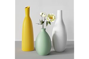 BEINHOME Vasi Ceramica Set Di 3 Altezza 22+20+12cm, Vasi di Fiori Decorazione moderna della casa, Vaso di Ceramica per Fiori tavolo libreria camino soggiorno camera da letto ufficio matrimonio regalo
