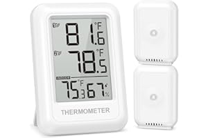 Ankilo Funk Thermo-Hygrometer,Wetterstation mit 2 Funk-Außensensor,Thermometer innen außen,℃/℉ Schalter, Thermometer für Zuhause, Büro,Reichweite bis zu 100m