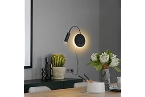 Budbuddy 3W+8W Lampe De Lecture Noir Applique Liseuse Avec Interrupteur Lampe De Chevet Pour Lire Moderne Applique De Chevet Liseuse Murale Pour Couloir Chambre à Coucher Hôtels(3000K)