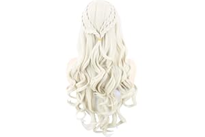 Topcosplay Peluca Rubia para Mujer Larga Ondulada Peluca con Trenzas Cosplay Peluca para Disfraz de Halloween, Fiesta