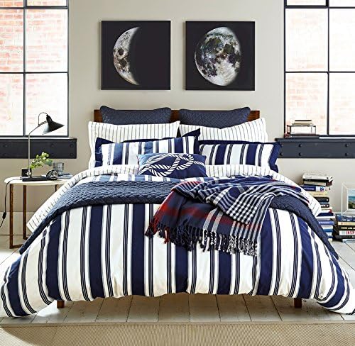 Peacock Blue Loft Logan Duvet Cover Set, King, Navy