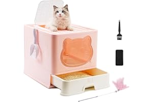 HelloMiao Lettiera per gatti completamente chiusa con coperchio, tipo di cassetto, deodorante per gatti, con paletta in plastica per animali domestici (rosa)