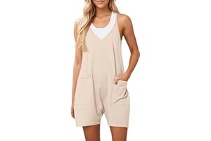 Ebifin Damen Latzhose Kurz Arbeitshose Sommer Lose Overall Jumpsuit Ärmelloser Latzhosen mit Große Taschen.