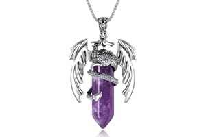 XIANNVXI Drachen Kette Herren Kristalle ketten für Herren Edelsteine Anhänger Sechseckiger Edelstahl Silber Herren Halsketten Spiritueller Schmuck Halskette zum Vatertag Geschenke