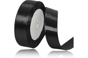 ASALZBOAY Geschenkband Schwarz 25 mm Breit,23 Meter Satinbänder Schwarz Stoff Schleifenband Kunsthandwerk,Hochzeitsdekoration, Weihnachten, Haarbögen, Blumensträuße, Geburtstag und Geschenkverpackung