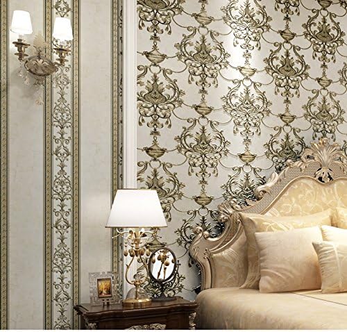 VanMe Ab European Edition Wallpaper 3D Retro Luxury Fine Embossed Non-Woven Wallpapers Living Room Bedroom Wallpaper,Rice White A