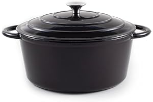 Hanseküche Żeliwny garnek emaliowany, 26 cm, 4,7 l – wysokiej jakości garnek do pieczenia chleba, brytfanna z pokrywką, garnek do gotowania, garnek do smażenia, garnek do duszenia (czarny)