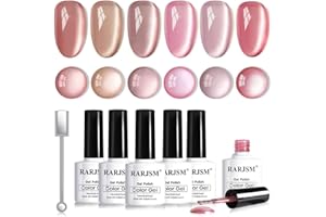 RARJSM Nude Pink Ceramic Cat Eye Gel Nail Polish Set 6 Pcs Sheer Rose Purple Brown Nude Natural Pink Red Smoothie Velvet Ice Jelly Gel Polish with Magnetic Stick UV LED Curing Requires Soak Off