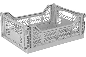 AYKASA Klappkiste, stabile Faltkiste aus Kunststoff, stapelbar, Grey, Midi (40x30x14cm)