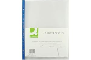 Q-Connect Delux Punched Pocket Top Opening Blue Strip A4 Clear (Pack of 25) KF01122