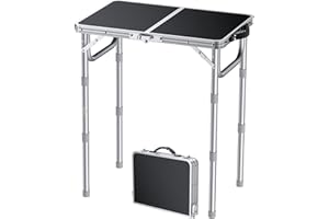 FUNYKICH 2ft Small Folding Camping Tables, 3 Height Adjustable Portable Picnic Table, Lightweight Aluminum Outdoor Table with Carry Handle for Camping, Picnic, BBQ, 58x40cm(L22.8 xW15.7), Silver