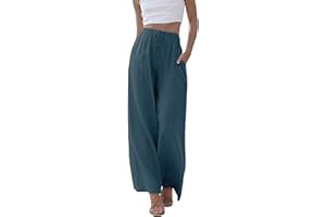 Imuedaen Damen Hosen Sommer Leinen Leicht Casual Locker Leinenhose Freizeithose Palazzo Hose Weite Leg Hose Sommerhose Hohe Taille mit Tunnelzug und Taschen