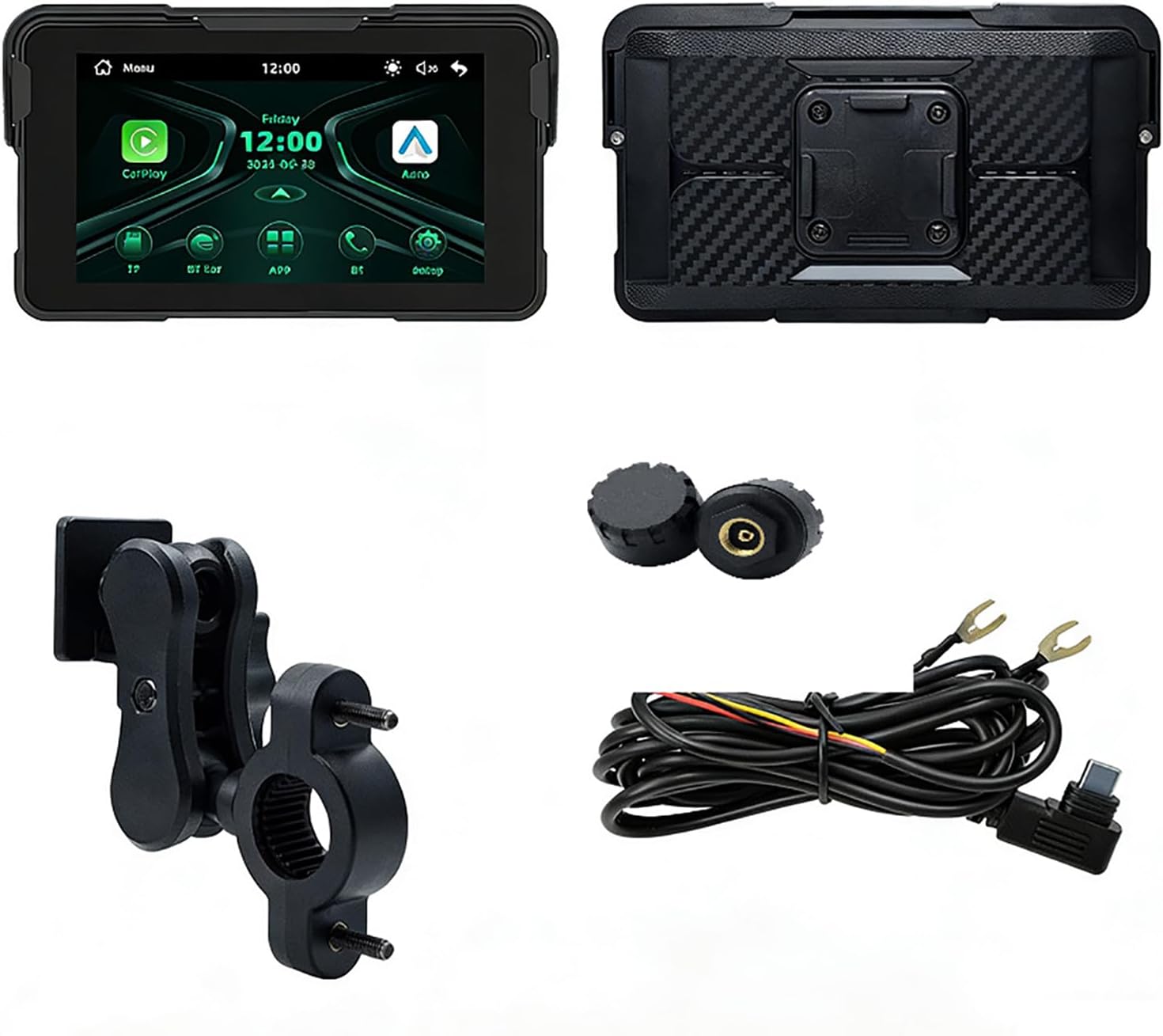 MYJDML Carplay Moto para Benelli TRK 502 X 502X, Pantalla Táctil 5" Impermeable IP67, Pantalla Carplay Inalámbrica para Motocicleta, B-Tire Pressure Present