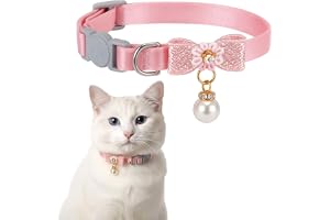 Katthalsband breakaway, justerbar rosa kattkrage med pärlhänge, söta katthalsband med säkerhetsspänne rosa fluga kattunge halsband för flickor katter