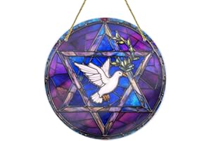 CDSASHCA Star of David & Doves Shatterproof Acrylic Wall Art 6x6 Inch Wall Decor Jewish Symbol Decor for Synagogue, Church, Office Waterproof Stained Glass Panel with Peace Theme Design