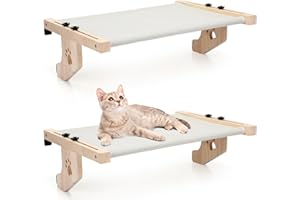 PINKUNN 2 Set Cat Window Sill Perch Adjustable Wood Small Cat Window Hammock Window Seat Cat Bed Windowsill Cat Shelf Indoor Kitty Cat Window Ledge Seat for Bedside Cabinet, Heavy Duty 33 Lbs (Gray)