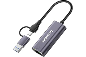 Tccmebius Adaptador Ethernet USB, 2-en-1 USB C/USB 3.0 a RJ45 1000Mbps Gigabit Ethernet LAN Adaptador de Red, para MacBook Pro/Air iPad Pro iPhone15/15Pro Surface Pro Notebook PC (TCC-S30B)