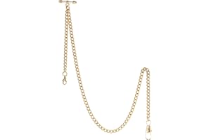 TREEWETO Pocket Watch Albert Chain T-Bar Watch Chain Link 16 inch 2 Hooks Bronze/Silver/Gold/Black Classic Antique Fob T Bar