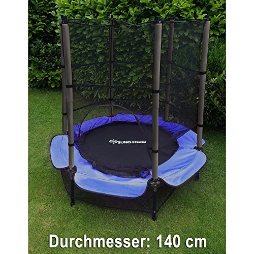 Preisvergleich Produktbild TRAMPOLIN 140 CM KOMPLETT MIT SICHERHEITSNETZ BLAU