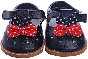 Uteruik Puppenschuhe aus Leder mit Schleife für 46 cm Mädchen Puppenschuhe Outfits Kostüm Zubehör, 1 Paar (schwarz)