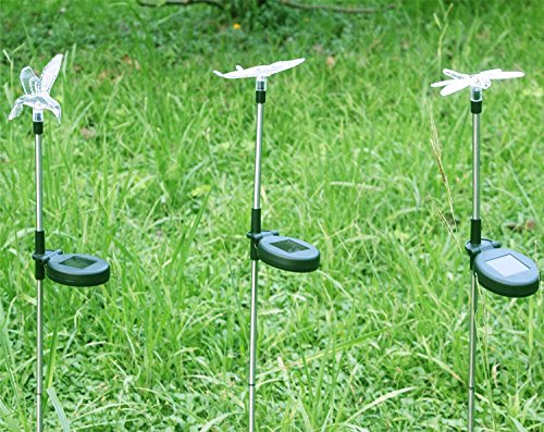 3er Set Solarleuchten Gartenleuchten Dekolichter Garten, Farbenänderung LED Leuchten mit Kolibri, Schmetterling, Libelle Solarlichter Garten von NORDSD - 5