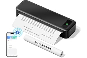 TATTMUSE Imprimante Thermique Portable A4 sans Encre - Imprimante Bluetooth sans Fil Compatible avec iOS et Android - Mini Printer Petite pour Papier Thermique 216/210/110/80/53mm, Mac, Windows -Noir