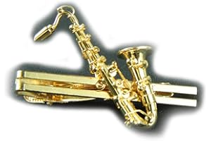 Miniblings Saxophone Tie Clip +Box Sax Instrument Music Musician Jazz Gold Tiepin
