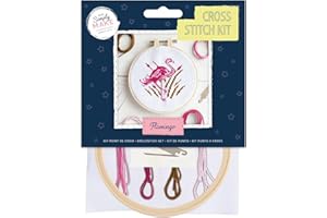 Simply Make Cross Stitch Kit - Flamingo Design for Kids and Adults, Including Hoop, Embroidery Thread, Fabric and Needle - Perfect for Adult Crafts and Beginners - Starter Cross Stitch Craft Kit