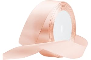 RIBONIES Nastro di raso Rosa Champagne, 25mm x 22 Metri Nastri in tessuto solido per confezioni regalo, bouquet di fiori, artigianato e decorazione di feste nuziali