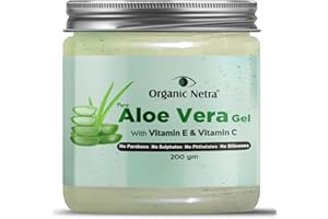 Organic Netra Pure Aloe Vera Gel with Vitamin C & E for Skin, Face and Hair Helps to Repair and Smoothens Hair Relax and Renew Your Skin and Scalp Paraben Free & Sulphate Free, 200gm