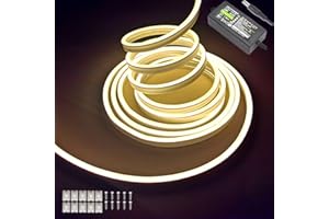 Balabaxer Striscia luminosa Bianco caldo al neon, 16.4ft/5m 12V DC 600 SMD2835 LED impermeabile, per la decorazione interna ed esterna