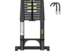 LOUAK&HIRON Échelle télescopique en Aluminium de 5,05 m avec Crochet - Échelle Pliante avec stabilisateur - Antidérapante - en Aluminium de qualité supérieure - Échelle Extensible Multifonction