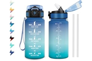 KOLLYKOLLA Bouteille d'eau Enfant 500ml, Gourde Motivation avec Marqueur de Temps, Gourde avec Paille, Portable, Étanche et Réutilisable, Bouteille pour Bureau, Déplacements, Gym, Course à Pied, Camping