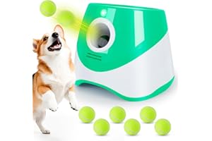 Orifesio Automatic Dog Ball Launcher, Automatic Ball Thrower for Dogs with 6PCS 2'' Tennis Balls, Interactive Pet Toys for Small Dogs, Pet Launcher Throwing Machine Outdoor, Green