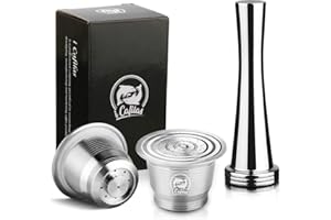 I Cafilas Capsules riutilizzabili in acciaio INOX per Nespresso, Capsule ricaricabili compatibili con Nespresso,2 Capsules+ 1 cucchiaio + 1 spazzola + 1 Tamper (Capsula+Tamper)