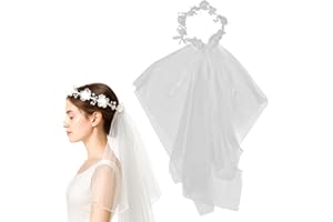 SacJkt diadema de flores, velo novia con corona de flores y perlas, velo de novia blanco simple y elegante para accesorios para el cabello boda, festival o festivales de música