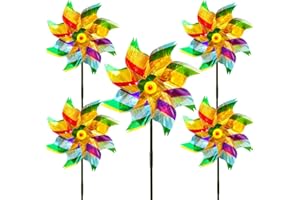 MUUGIY Reflective Bird Scarer Windmill,Repellent Windmills Scare Birds pigeons deterrent,Colorful Rainbow Pinwheel wind spinners for protection of garden crops, fruits, flowers, lawns (5Pcs-C)