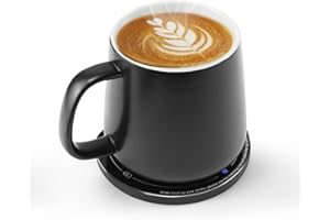 APEKX Smart Becherwärmer mit automatischem Ein-/Ausschalten, 113°F/45°C intelligenter Temperaturregelung, Selbstheizung, kabelloser Ladefunktion & Becher - Perfekt fürs Home-Office (Schwarz)