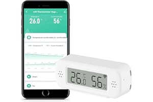 PHOVOLT Thermomètre hygromètre WiFi pour intérieur, capteur de température intelligent, température et humidité numériques avec App de surveillance, compatible Alexa, pour chambre à coucher, serre,cave.1PCS