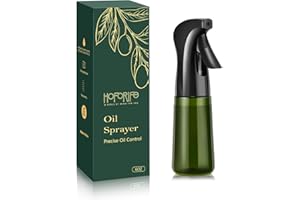 hoforife 210ml/7oz Glass Olive Oil Sprayer Bottle for Cooking, Oil Mister Spray Dispenser Bottle with Portion Control for Kitchen (Green Bottle, Light Blockage)