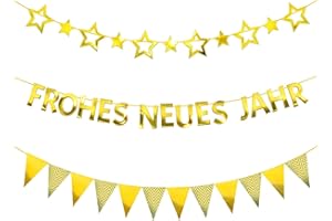 HUKUMA Silvester Deko 2026 Neujahrs Dekoration, 2026 Neujahr Banner SilvesterGirlande, Happy New Year Banner Girlande, Silvesterdeko Gold Für Neujahr Party Decoration Drinnen Draußen